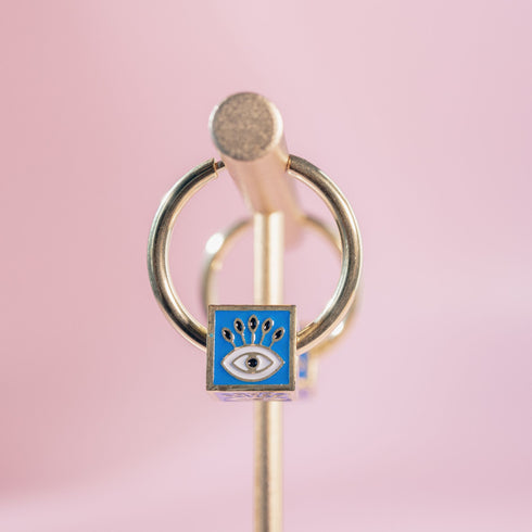 Evil Eye Cube Hoop Earrings